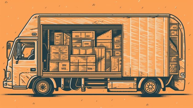 Foto grande camion di consegna moderno pieno di scatole ia generativa