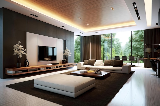 Photo big modern living room with tall windows and high ceilings good natural light