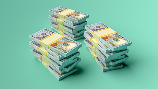 Big money stacks from dollars Dollar finance conceptual