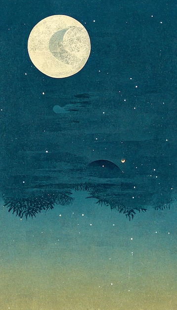 Big moon In the clear night sky illustration