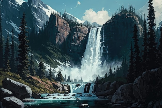 Photo big mountain waterfall ai generative