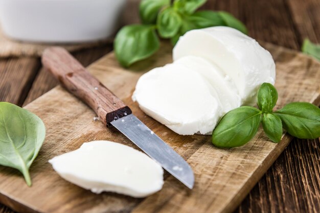 Photo big mozzarella ball closeup shot