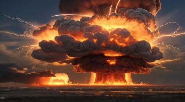 Photo the big nuclear explosion explosion scene big fire big bang