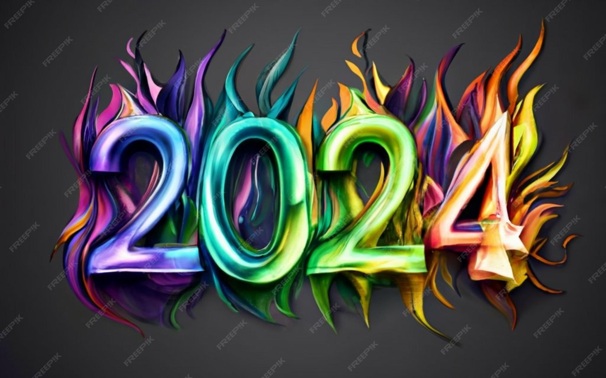 Premium AI Image Big number 2024 with rainbow colors and fire effect