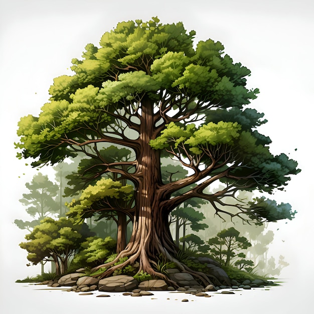 Big old tree in the forest Vector illustration for your design