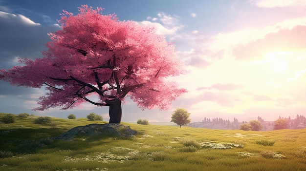 Foto grande vecchio albero con foglie rosa un tocco di primavera