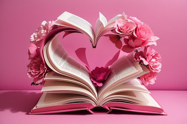 Big open book on pink background