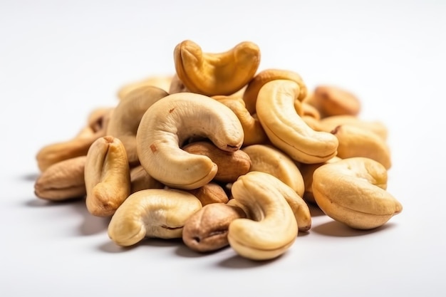 Big pile of cashew nuts isolated on white background