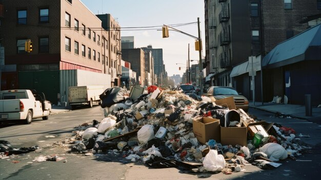 Foto grandi mucchi di spazzatura per le strade inquinamento ambientale ecologia