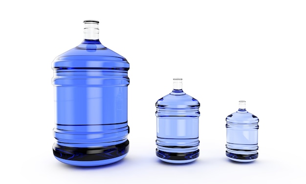 Фото Большая пластиковая бочка, галлоновая бутылка для офисного кулера для воды. 3d визуализация, изолированные на белом фоне.