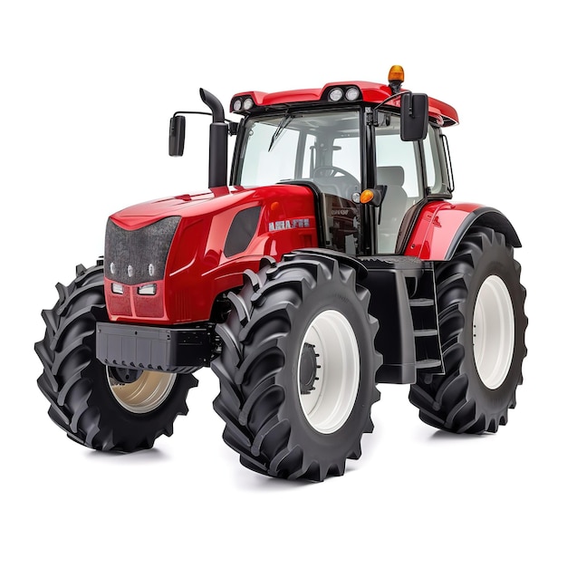 Photo big red agricultural tractor front view