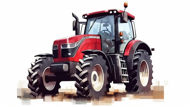 Big red agricultural tractor isolated on a white background Generative Ai