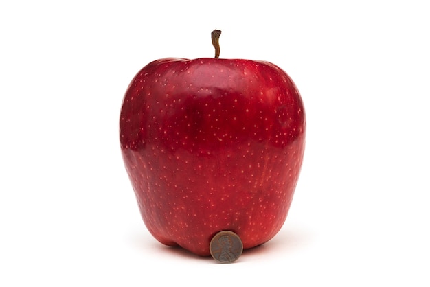 Большое красное яблоко на белом фоне