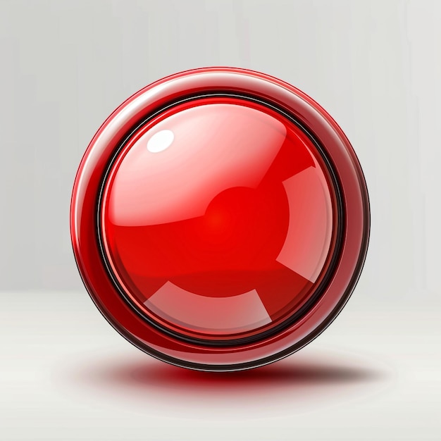 A big red button like used on arcade games isolated on white