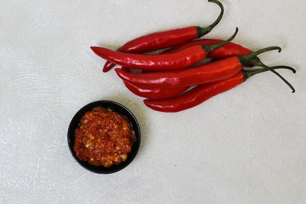 Big red chilies and spices to make various chili sauce