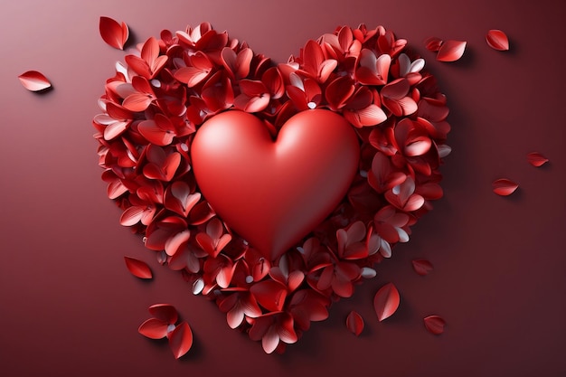 Big red heart on dark red color background Valentines day concept hearts outside of heart shape generative ai