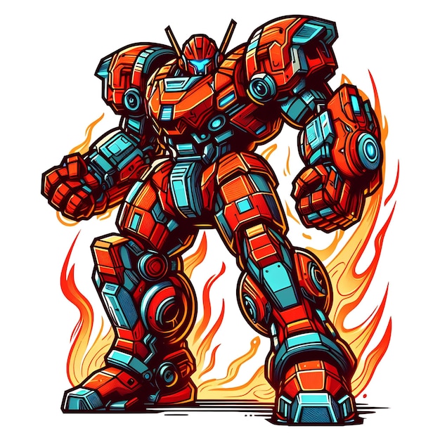 big red robot fighter cartoon white background