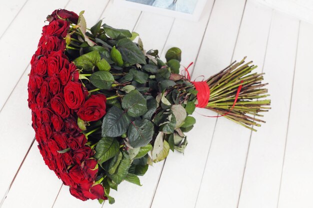 Big Red Roses Bouquet over white