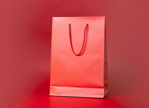 Big red shopping paper bag on red background mock up