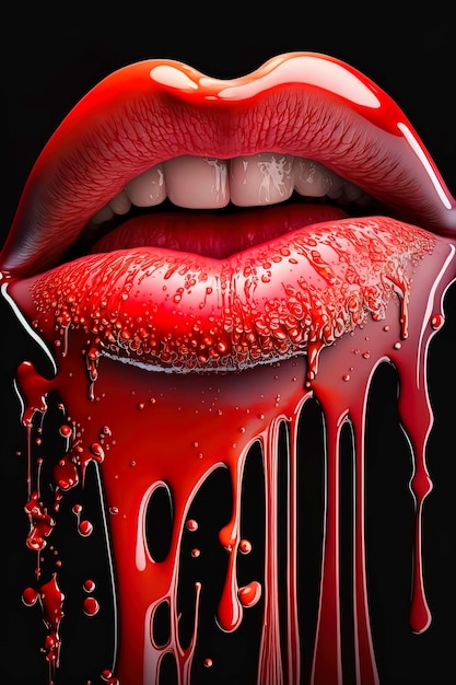 Big red woman's lips lovely lips dripping Generative AI