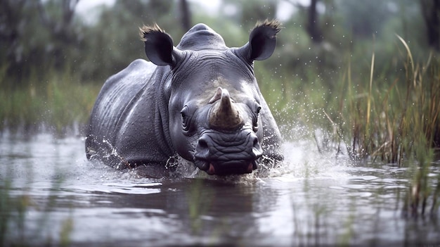 写真 自然の生息地にいる大きなサイ 野生動物の写真