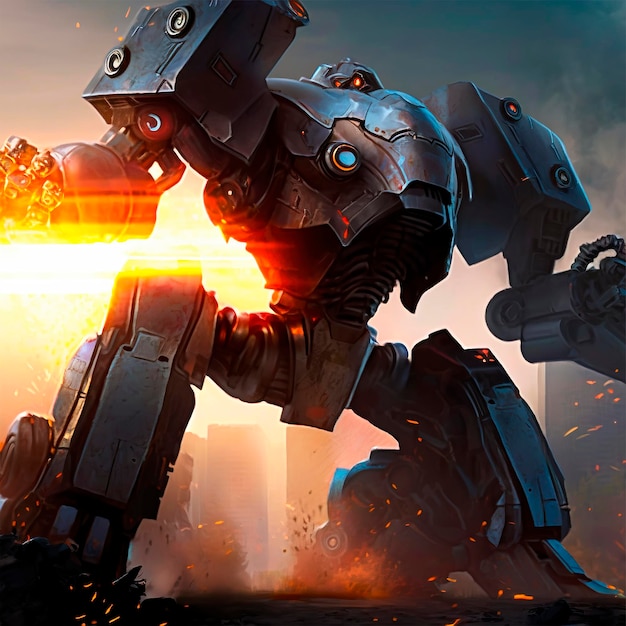 Big Robot Invasion of Military Robots Dramatic Apocalypse Super Realistic Concept Generated AI