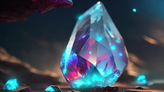 Big rock crystal closeup Magic fantasy crystal macro gemstone diamond sapphire jewelry 3d illustration