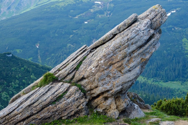 Foto grande masso roccioso sulla montagna estiva