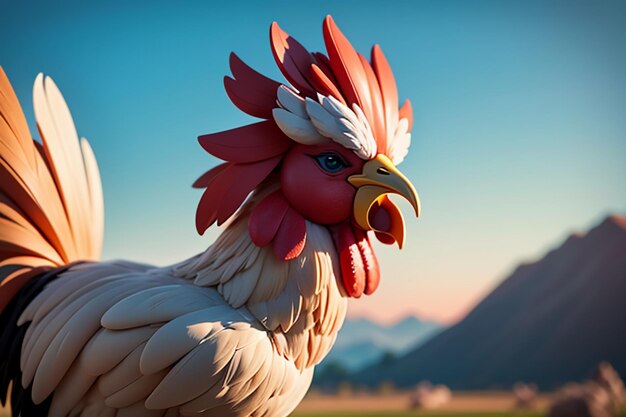 Big rooster crowing gorgeous feather cockscomb wallpaper rural life poultry animal background