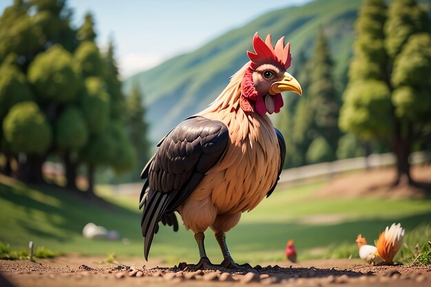 Big rooster crowing gorgeous feather cockscomb wallpaper rural life poultry animal background