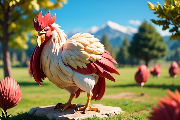 Big rooster crowing gorgeous feather cockscomb wallpaper rural life poultry animal background