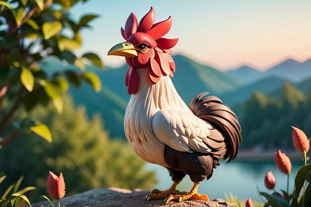 Big rooster crowing gorgeous feather cockscomb wallpaper rural life poultry animal background