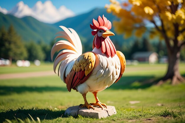 Big rooster crowing gorgeous feather cockscomb wallpaper rural life poultry animal background