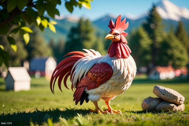 Big rooster crowing gorgeous feather cockscomb wallpaper rural life poultry animal background