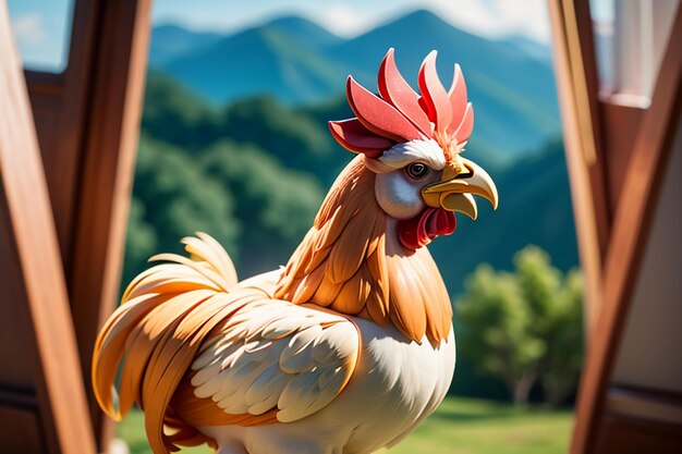 Big rooster crowing gorgeous feather cockscomb wallpaper rural life poultry animal background