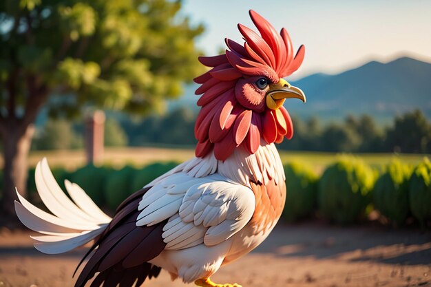 Big rooster crowing gorgeous feather cockscomb wallpaper rural life poultry animal background