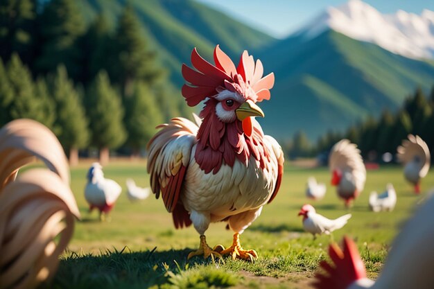 Big rooster crowing gorgeous feather cockscomb wallpaper rural life poultry animal background