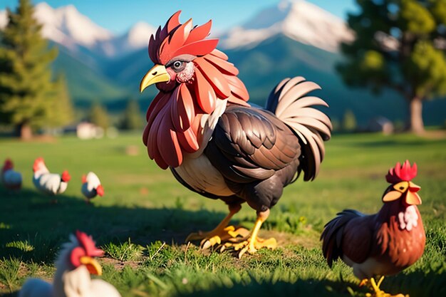 Big rooster crowing gorgeous feather cockscomb wallpaper rural life poultry animal background