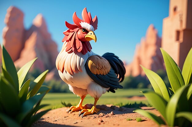 Big rooster crowing gorgeous feather cockscomb wallpaper rural life poultry animal background