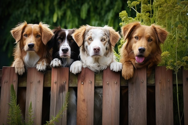 big row of dogs behind the gate fence Generative AI