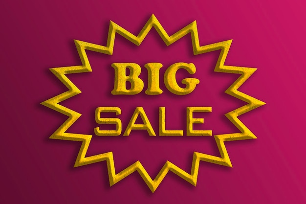 BIG SALE-tag 3D-illustratie op rode achtergrond gouden motieflabel voor een reclamecampagne