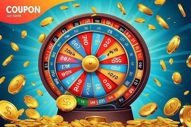 Photo big sale template luxury fortune spinning wheel with coins shooting out