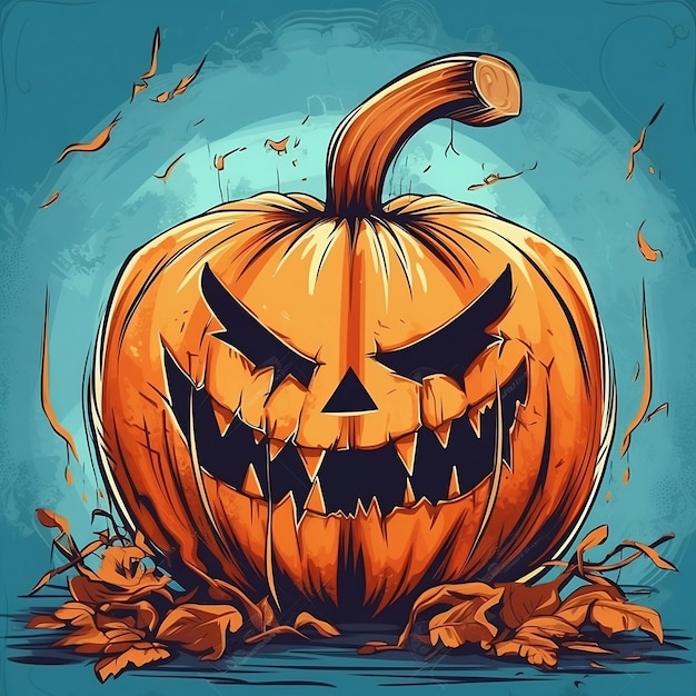 Big scary pumpkin on holiday Halloween Ai generated