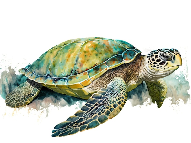 Big sea turtle watercolor painting