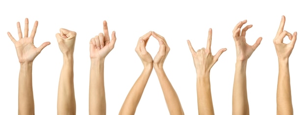 Foto un grande gruppo di donne con le mani che fanno gesti isolati sul bianco