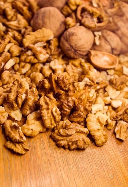 Big shelled walnuts natural background