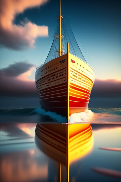 Foto grande nave sul fiume immagine generata da ai