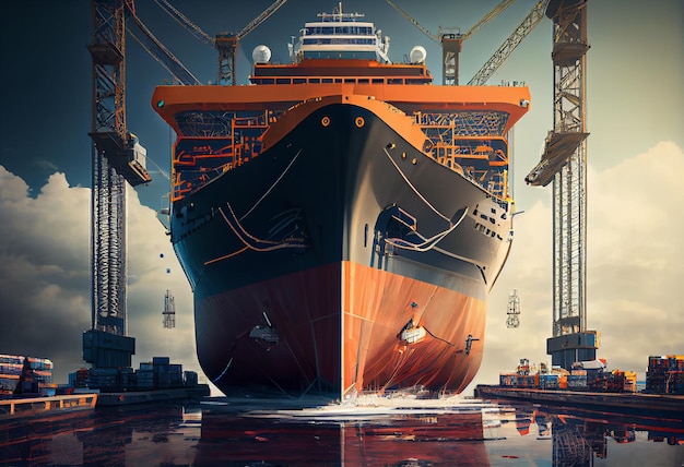 big ship on synchrolift before launching ceremony High quality illustration