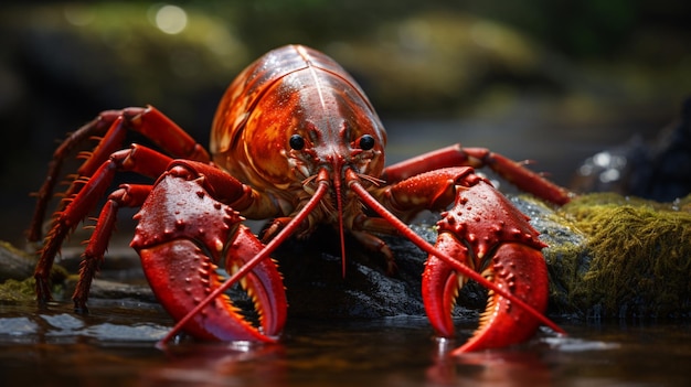 Big size yabby red lobster walking on hill lake Generated AI images