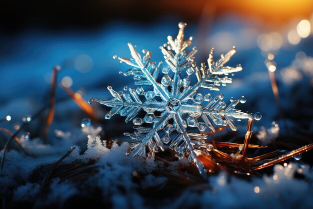 Photo big snowflake closeup winter snowdrifts and new year's symbol